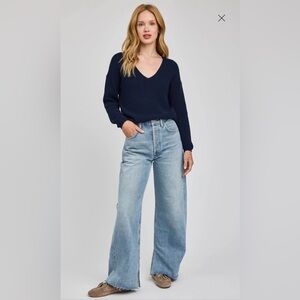 BNWOT Gentle Fawn Women's Dark Brown Tucker Pullover V-Neck Sweater size M